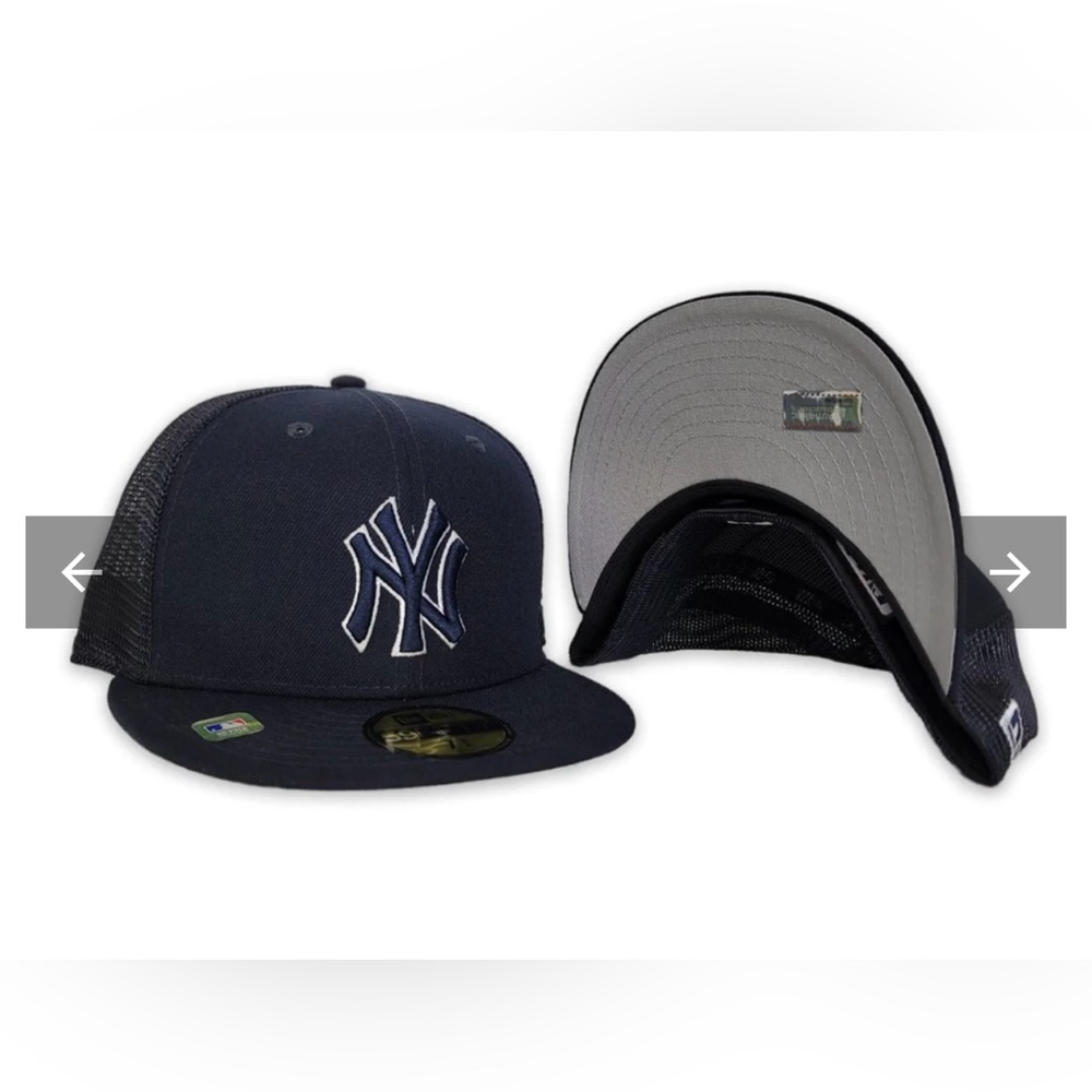 Navy Blue Mesh New York Yankees Gray Bottom New Era 59FIFTY Fitted - Picture 3 of 7